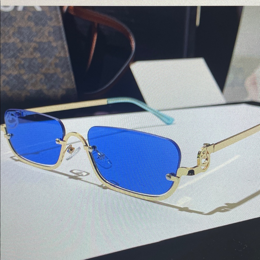 Gold Frame Blue Lens Sunglasses